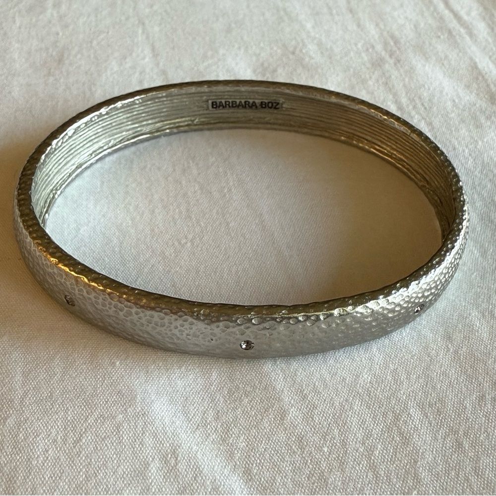 Barbara Boz Silver Tone and Crystal Oval Bangle